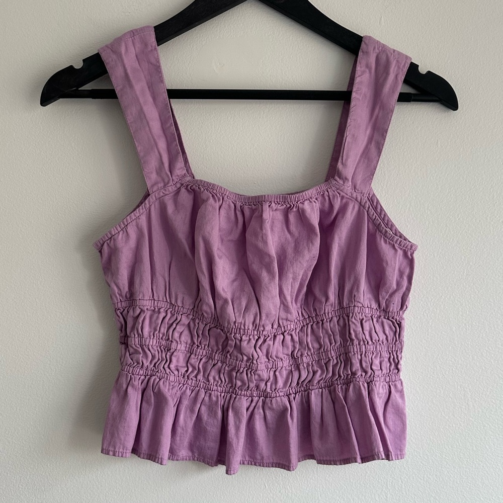Avec Les Filles Lilac Smocked Tank Top 100% Cotton Small